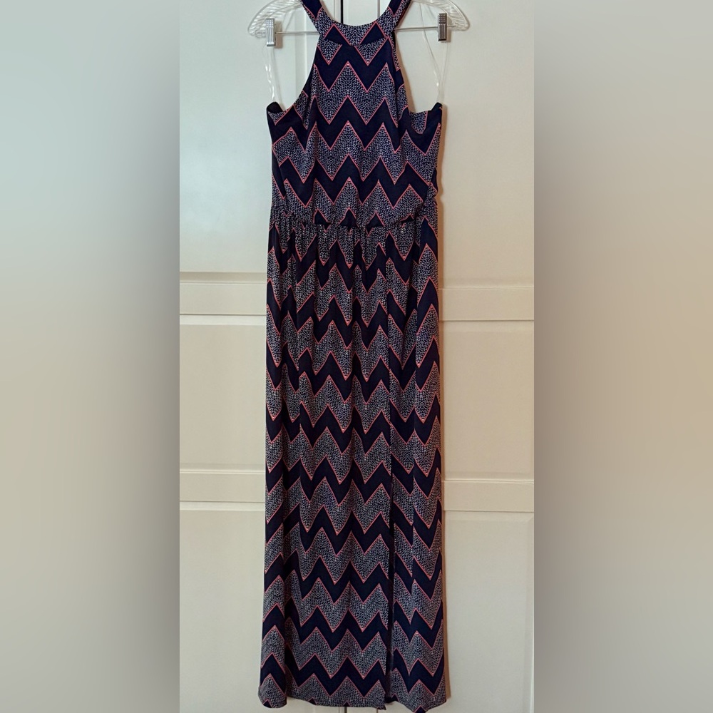 Three Pink Hearts chevron halter maxi dress size XL